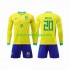 Camisola Brasil Vinicius Junior 20 Criança Equipamento Primeiro Copa do Mundo 2022 Manga Comprida